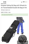 Kioqiear Rolling Padded Double Bag Black Fits Skis Up To 190CM. Fixed Price $60.00.