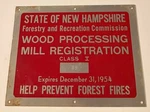 1954 State Of New Hampshire Sawmill Registration License Plate Sign 89 7" X 5". Fixed Price $39.99.