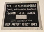 1950 State Of New Hampshire Sawmill Registration License Plate Sign 469 7" X 5". Fixed Price $39.99.